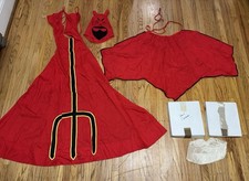 Antique Vtg 1950s 60s Halloween Red Devil Satan Horns Mask Cape Adult Costume picture