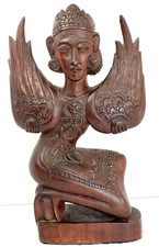 Vintage Hand Carved Wood Balinese Legong Dancer Statue Art Deco Style Bali 11.5” picture