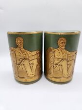 Vintage Abraham Lincoln bookends Green Leather Embossed  picture