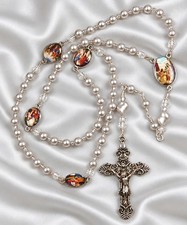 Handmade Catholic Rosary, Silver Shell Pearls, Medals made in Italy picture