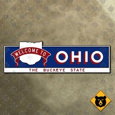 Welcome to Ohio Buckeye state line highway marker road sign map outline 20x6 picture