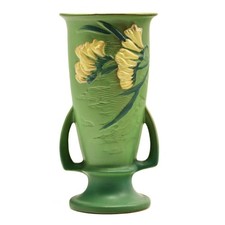 ROSEVILLE Original Vintage Signed Repro Porcelain Dual Handle Freesia Vase 10