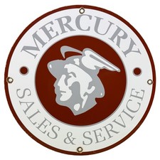 VINTAGE MERCURY SALES & SERVICE PORCELAIN SIGN WINGED HEAD DEALERSHIP picture