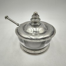 Arte Italica Tavola Italian Pewter Glass Jam Jar Sugar Bowl Spoon 3pc picture
