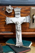 Vintage Ornate Wall Crucifix INRI Metal Neo Gothic Religious Cross Antique picture