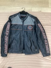 Harley-Davidson Motorclothes Riding Gear Gray/Black Leather Jacket Sleeve Logo picture