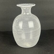 Vtg Murano Glass Vase White Filigrana Stripes Mezza Venezia Italy Italian 5in picture