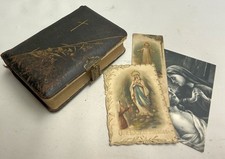 Antique German Prayer Book with Metal Cross Clasp and Prayer Cards picture