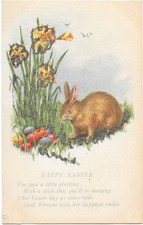 Vintage 1924 Happy Easter Postcard Rabbit Glitter Embossed White Border picture