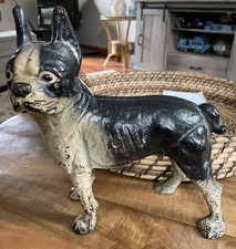 Antique Hubley Boston Terrier Dog Cast Iron Doorstop Original Condition 9” picture
