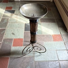 Vintage handcrafted bamboo and wrought iron pillar candle holder picture