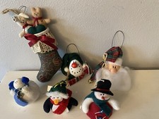 Lot 6 VTG Christmas Ornaments Ganz, More Santa, Snowmen, Penguin, Teddy Bear picture