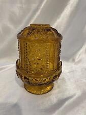 Vtg Large Amber Stars & Bars Fairy Lamp, Indiana Glass 6.5” Tea Light Candle picture