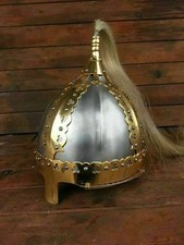 Handcrafted Medieval Slavic Spangenhelm Helmet Solid Steel & Brass With Plume picture