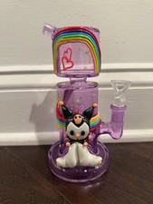 7” Premium Glass Water Pipe Art Devil Hello Kitty Rainbow Glow in Dark 14mm picture
