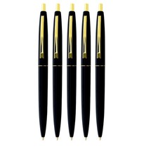 Profile of classic BIC® Clic® Pen. Black body/Polished gold-plated trim. 5 pens picture