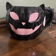 Cobwebs and Cauldrons Hand Painted Halloween Cat Mug picture