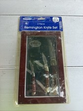 Remington Sportsman Series 3 Piece Knife Set Folding Wooden & Glass Case NOS New picture