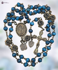 Healing Saints Archangel Raphael, Lourdes Rosary- Bronze Heirloom, Blue Jade picture