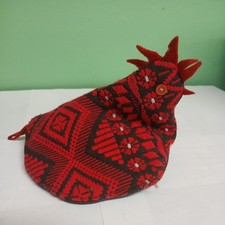 Vtg Folk Art Chicken Hen Pin Cushion Tea Egg Cozy Pot Holder Russian Red Black picture