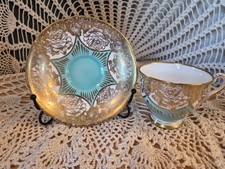 Vintage Royal Stafford Turquoise & Heavy Gold Gilt Teacup and Saucer Set picture