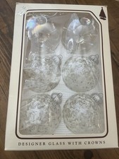 Vintage Christmas by Krebs Glass Ornaments 6pc White Floral Silver Glitter READ picture