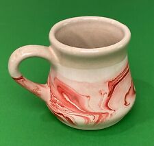 Vintage Handmade Nemadji Art Pottery Mug Hand Painted Red Swirl 12 oz Coffee Cup picture