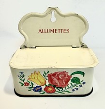 Vintage French Allumettes Match Holder Floral Tin Litho Match Safe Wall Hanging picture
