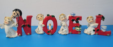 Vintage Napco Japan Ceramic Christmas Angel NOEL Ornament Set Letters RARE picture