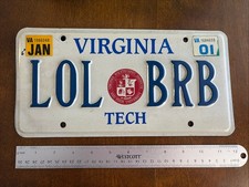 2001 Virginia Tech Vanity License Plate LOL BRB picture