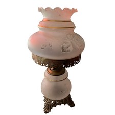 Vintage 1972 E.K. 5040 GWTW 3-Way Frosted Rose Glass Hurricane Parlor Lamp picture