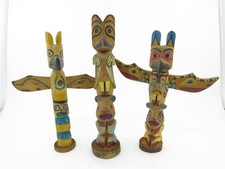 Collection of THREE Hand Carved & Painted Totem Poles from the 1950s 9.5