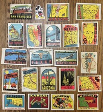 1960's Vintage Lot Of 22 USA Tourist Travel Decals and Mickey Mouse sticker picture