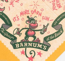 Barnum’s At the Beach  bar Cocktail Napkin Playland 1950s San Francisco  Vintage picture