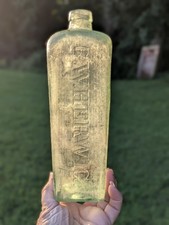 Antique C. W. Herwig Aqua Striped Case Gin Bottle 1900s Hamburg Germany To Congo picture