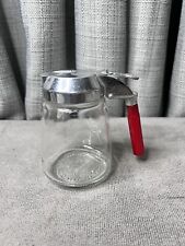 Etched Dupont Glass Syrup Dispenser Pitcher VTG Bakelite Red Handle Drip cut picture