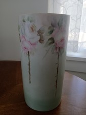 Antique Limoges Tall Victorian Vase, Pink & White Roses, Signed By Artist,   10