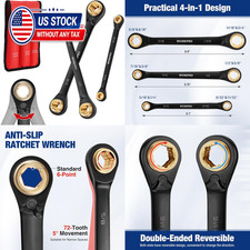 3 PCS 4-in-1 Reversible Ratcheting Wrench Set, SAE, Double Box End picture