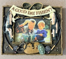 NOS Vintage FIGI 3D Fishing Photo Frame 3.5x5 Good Day Fishin Resin Rustic picture