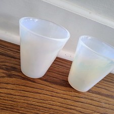 2 Vintage MURANO ITALY YALOS CASA WHITE BLUE GLASS TUMBLERS GLASSES JUICE WATER picture