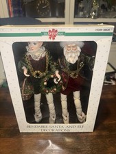 Vintage 1992 Traditions Bendable Santa & Elf Christmas Decorations Set w/ Box picture