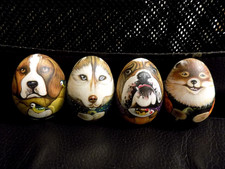 Ukrainian Hand painted life like 4 EGGs funny DOGs dolls 2 1/3