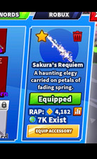 Roblox Sakura's Requiem In-Game Item/Asset ID 4,182 7K Exist picture