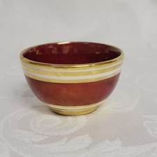 Vintage Cumbow China Lusterware Sugar Bowl Red Gold Trim Signed #27 Abingdon VA picture