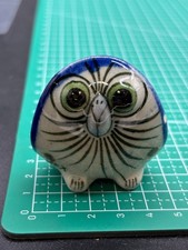Vintage Hand Painted Mexican Tolana Folk Art Clay Pottery OWL Figure picture