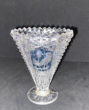 Vintage Hofbauer Byrdes Lead Crystal Fan Miniature Vase Blue picture