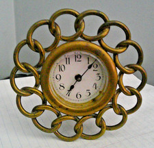 Small Vintage Antique Chain Link Brass Clock  in working order 4.5x2.5