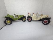 Vintage Pair of MIDWEST USA Cast Metal Antique Car Auto Wall Plaque Decorations picture