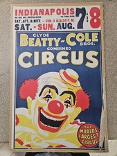 Vtg Clyde Beatty Cole Bros. Circus Poster Indianapolis IN  22” X 14” ORIGINAL picture