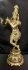 Solid Brass Statue Of Lord Krishna In Tribhanga Posture On Lotus Pedestal Base picture